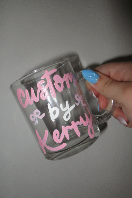 Custom painted 12oz glass mug by Kerry