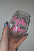 Custom painted stemless wine glass by Kerry